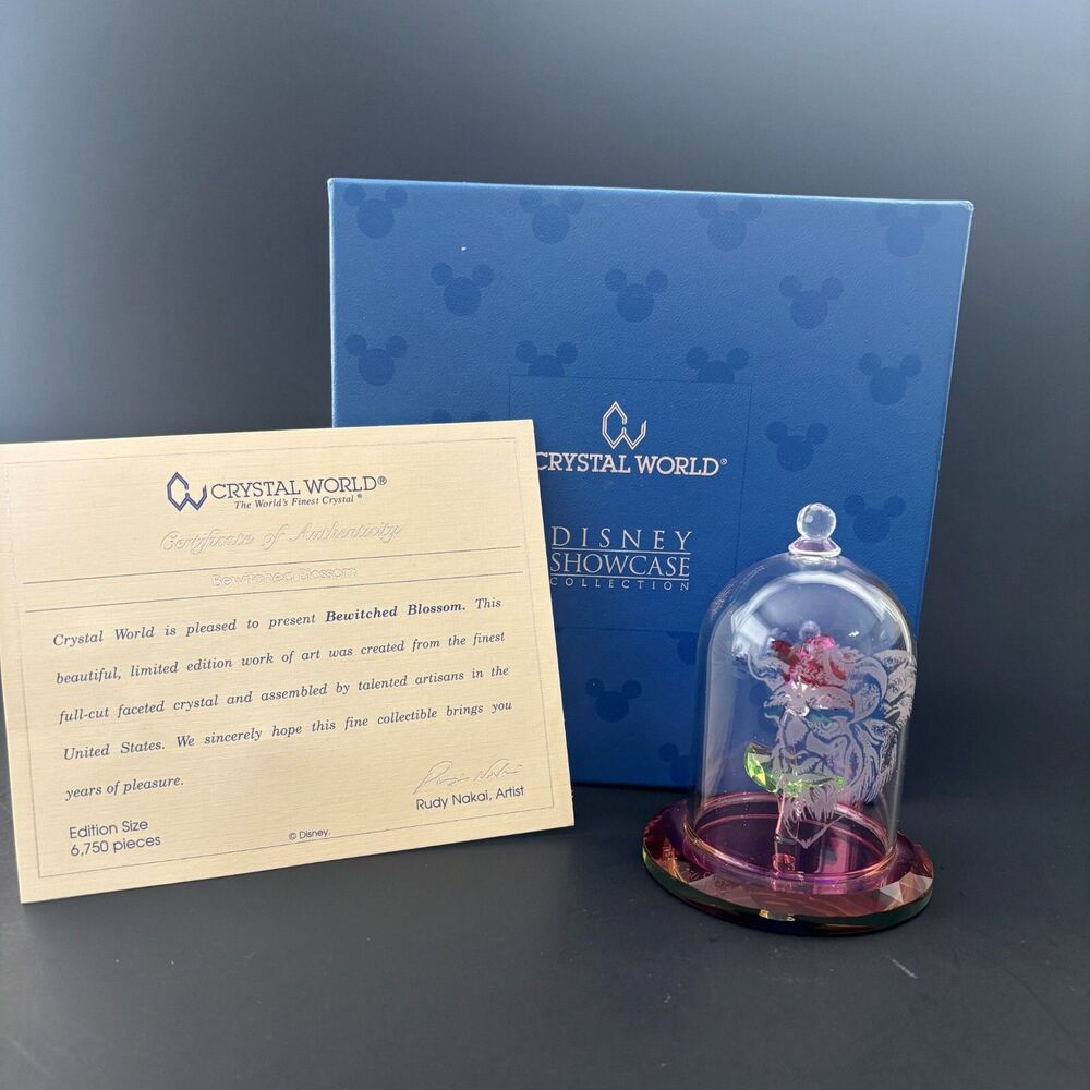 Disney Crystal World Beauty Beast Enchanted Rose Dome Figurine Romantic